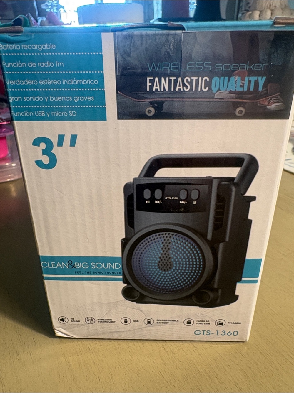 Portable Wireless Speaker GTS-1360 — Black with Blue Grille